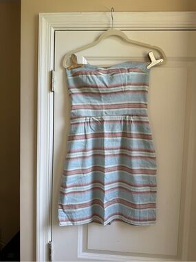 Dolce Vita Light Blue and Coral Strapless Stripe Dress